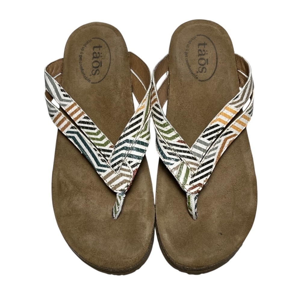 Taos Link Sandals Women's Size 10-10.5 EU 41 Multi Geometric Wedge Thong - Picture 8 of 12